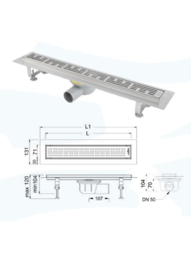 بيورا بالوعة أرضية خطية ستانلس ستيل مع غطاء شبكي قابل للإزالة مصرف شاور DN50 بقطر 50 مم نظام تصريف مياه مضاد للروائح قناة تصريف مستطيلة ثقيلة التحمل للحمام والمطبخ والبلكونة وغرف الشاور - Image 3
